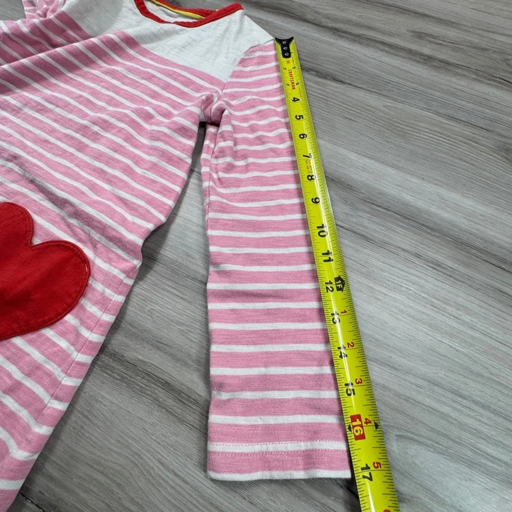 Mini Boden Girls Pink White Stripe‎ Heart Pocket Long Sleeve Dress size 8/9